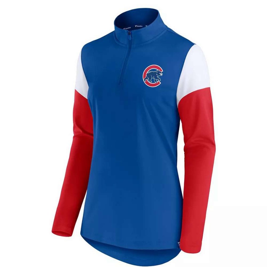 Tops * | Women'S Fanatics Branded Royal/Red Chicago Cubs Authentic Fleece Quarter-Zip Jacket