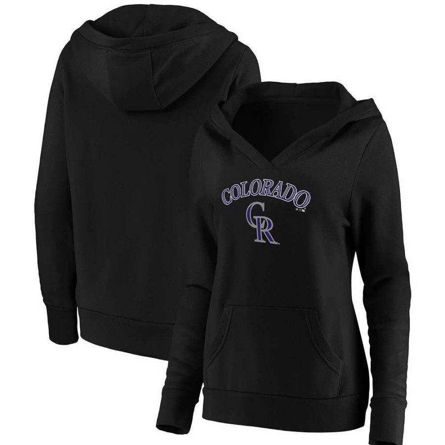 Tops * | Women'S Fanatics Branded Black Colorado Rockies Core Team Lockup V-Neck Pullover Hoodie