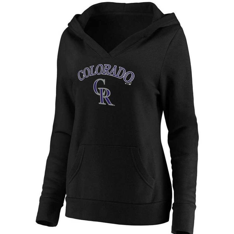 Tops * | Women'S Fanatics Branded Black Colorado Rockies Core Team Lockup V-Neck Pullover Hoodie