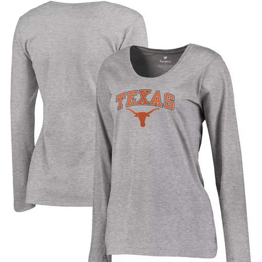 Tops * | Women'S Fanatics Branded Heathered Gray Texas Longhorns Campus Long Sleeve T-Shirt