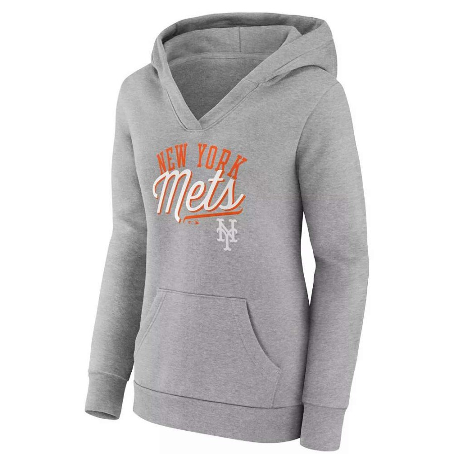 Tops * | Women'S Fanatics Branded Heather Gray New York Mets Simplicity Crossover V-Neck Pullover Hoodie