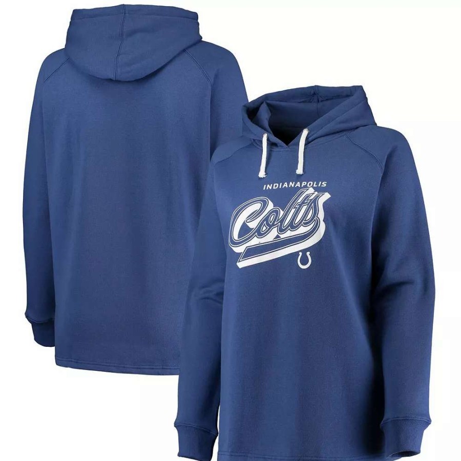 Tops * | Women'S Fanatics Branded Royal Indianapolis Colts Plus Size First Contact Raglan Pullover Hoodie