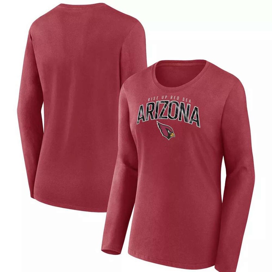 Tops * | Women'S Fanatics Branded Cardinal Arizona Cardinals Plus Size Measure Distance Scoop Neck Long Sleeve T-Shirt