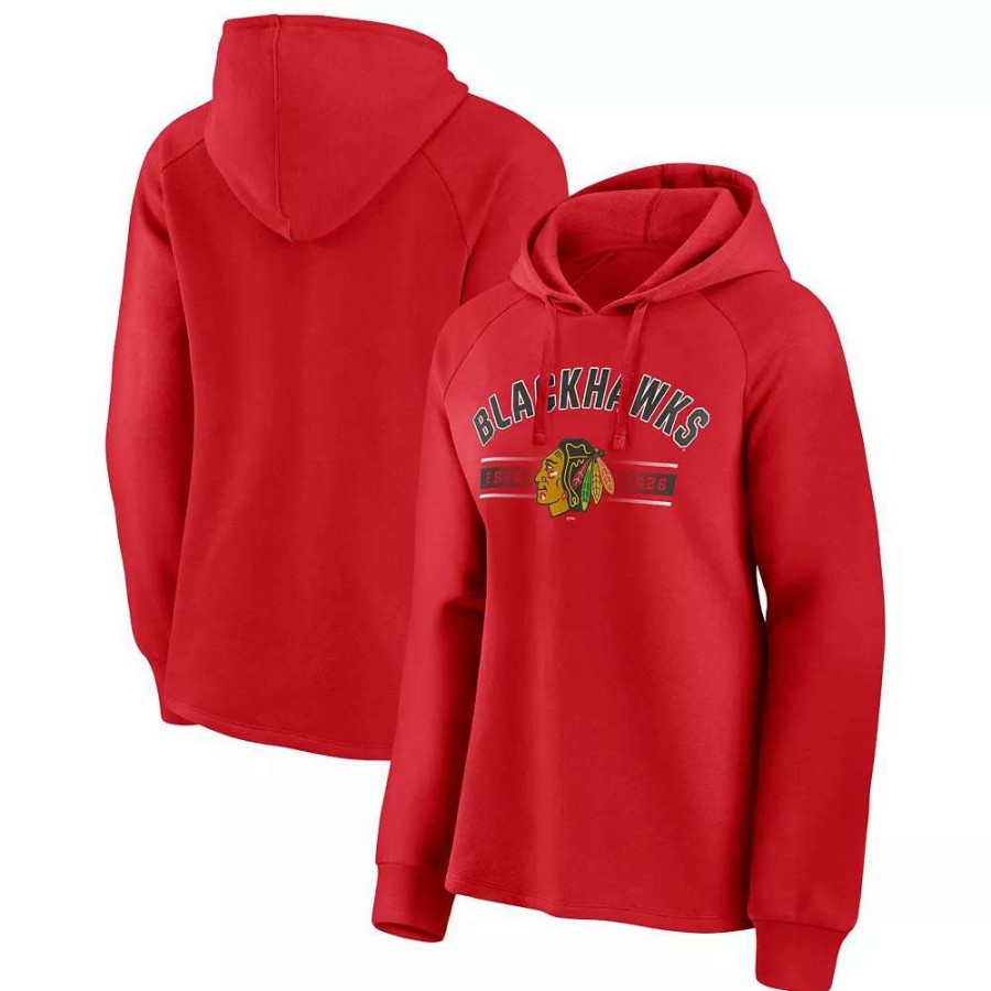 Tops * | Women'S Fanatics Branded Red Chicago Blackhawks Perfect Play Raglan Pullover Hoodie