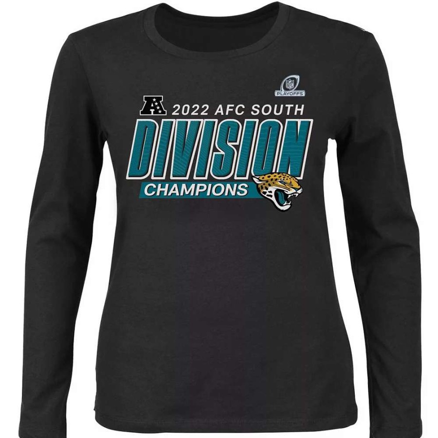 Tops * | Women'S Fanatics Branded Black Jacksonville Jaguars 2022 Afc South Division Champions Divide & Conquer Plus Size Long Sleeve T-Shirt