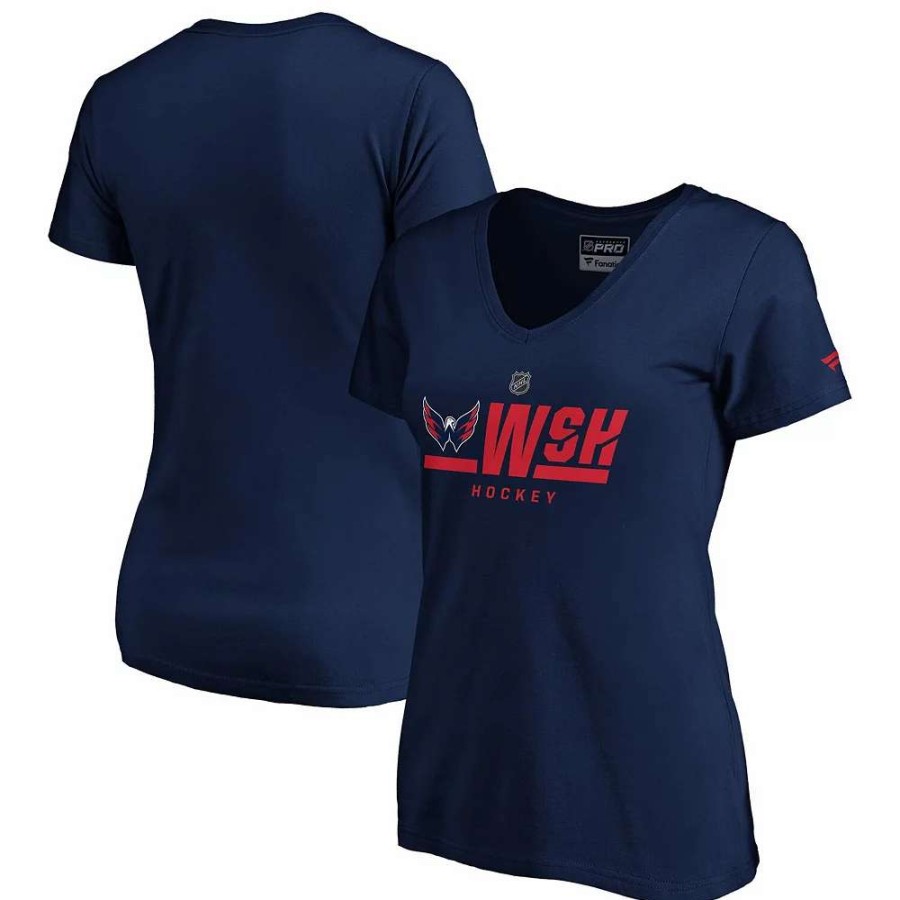 Tops * | Women'S Fanatics Branded Navy Washington Capitals Authentic Pro Secondary Logo V-Neck T-Shirt