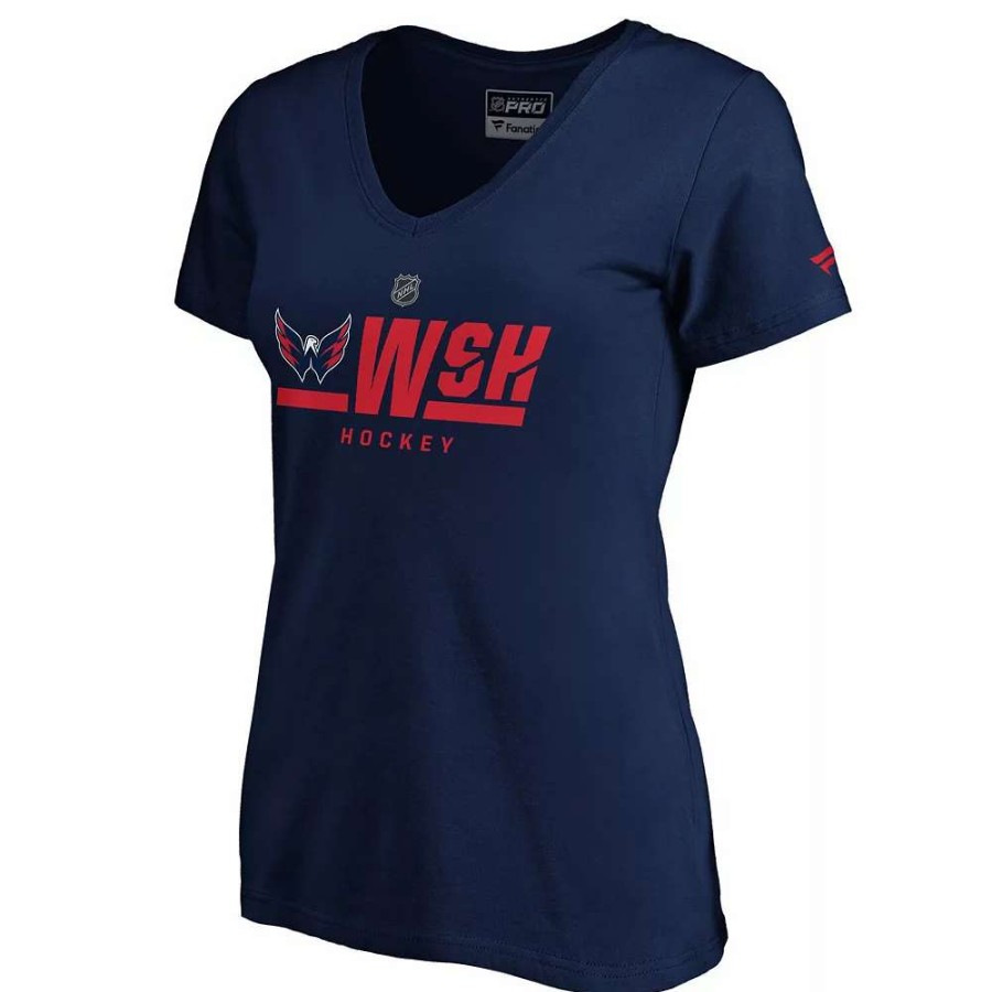 Tops * | Women'S Fanatics Branded Navy Washington Capitals Authentic Pro Secondary Logo V-Neck T-Shirt