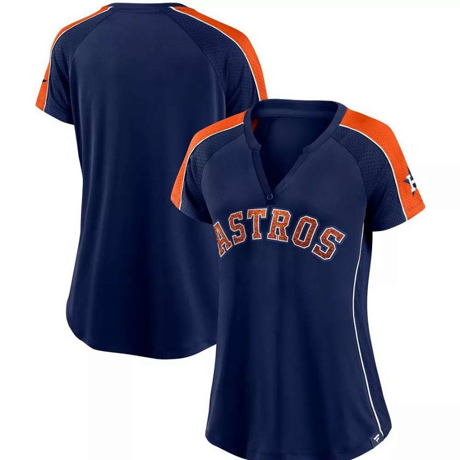 Tops * | Women'S Fanatics Branded Navy/Orange Houston Astros True Classic League Diva Pinstripe Raglan V-Neck T-Shirt