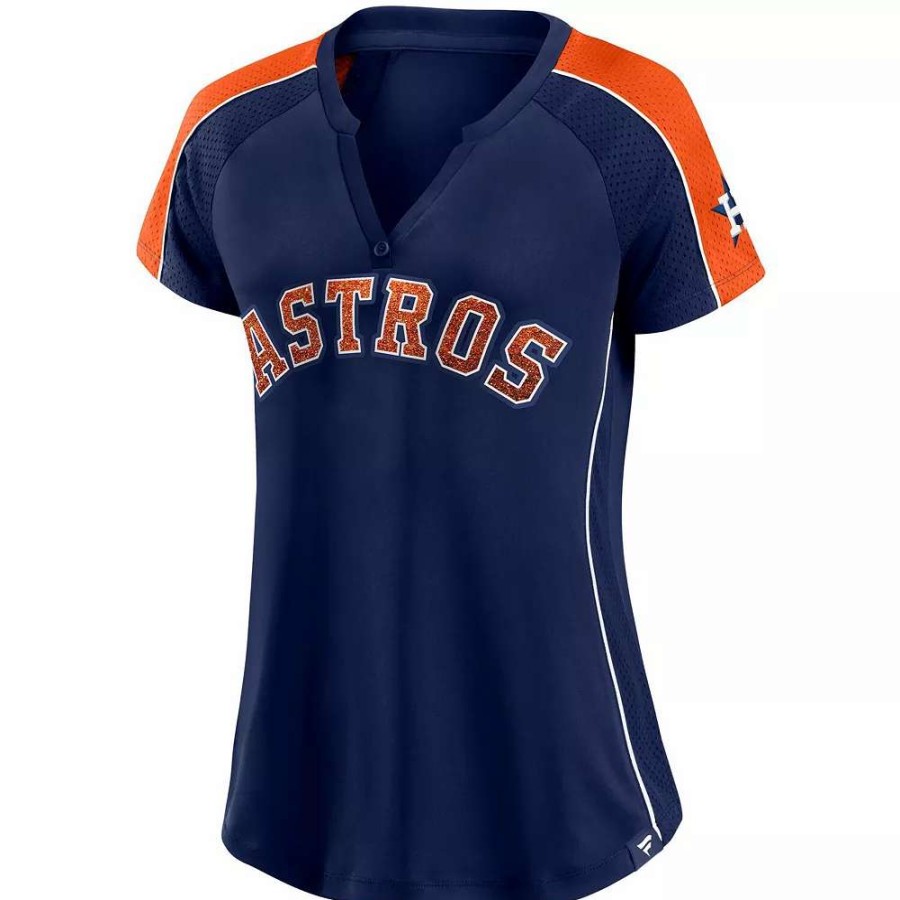 Tops * | Women'S Fanatics Branded Navy/Orange Houston Astros True Classic League Diva Pinstripe Raglan V-Neck T-Shirt