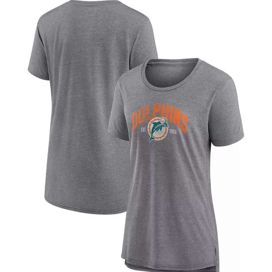 Tops * | Women'S Fanatics Branded Heathered Gray Miami Dolphins Drop Back Modern T-Shirt