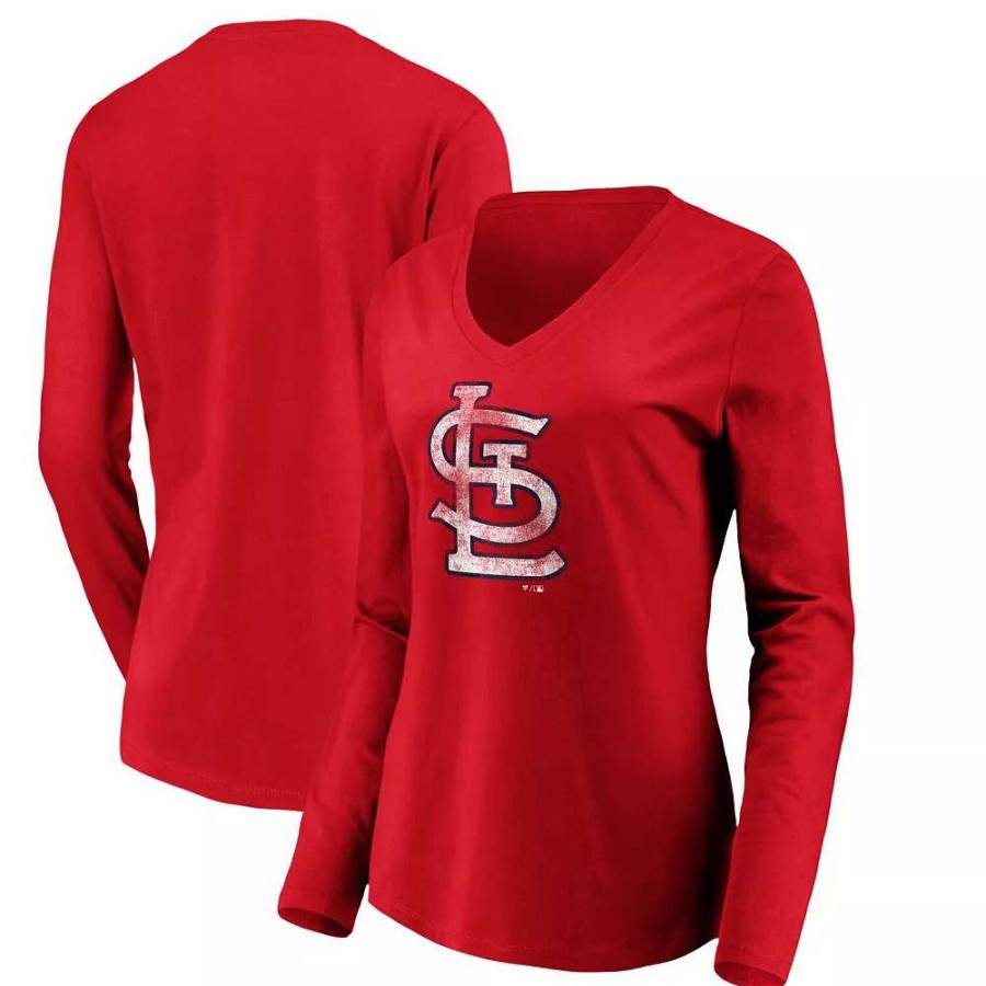 Tops * | Women'S Fanatics Branded Red St. Louis Cardinals Core Team Long Sleeve V-Neck T-Shirt