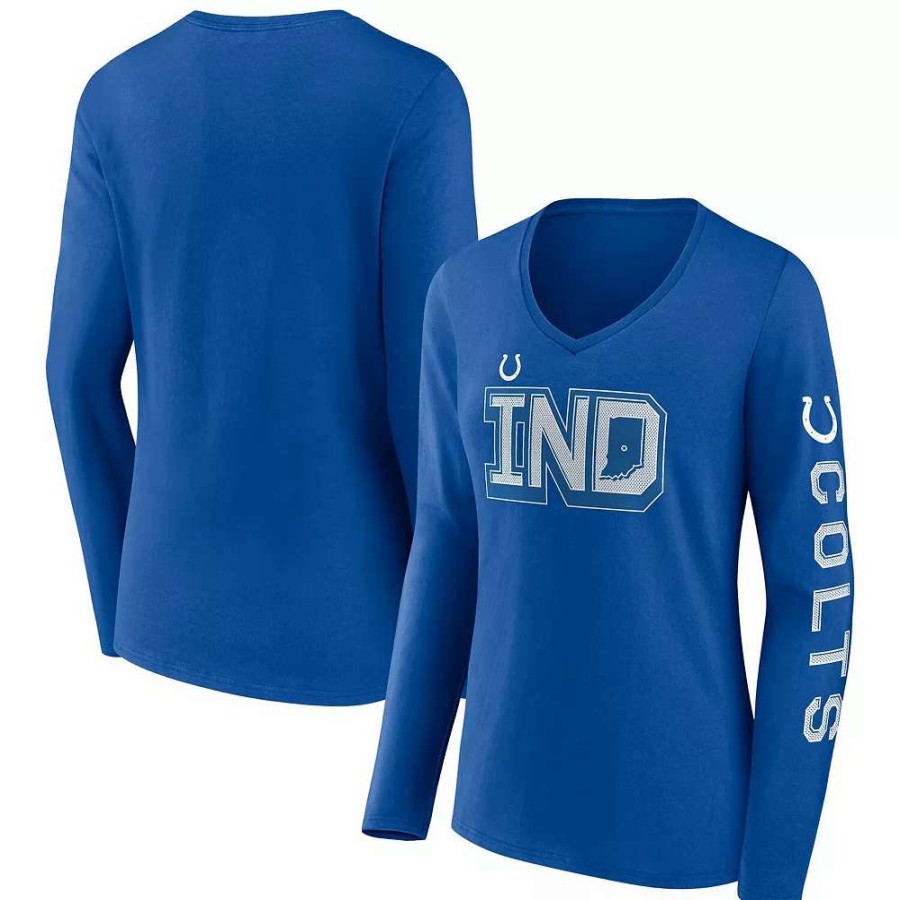 Tops * | Women'S Fanatics Branded Royal Indianapolis Colts Hometown Sweep Long Sleeve V-Neck T-Shirt