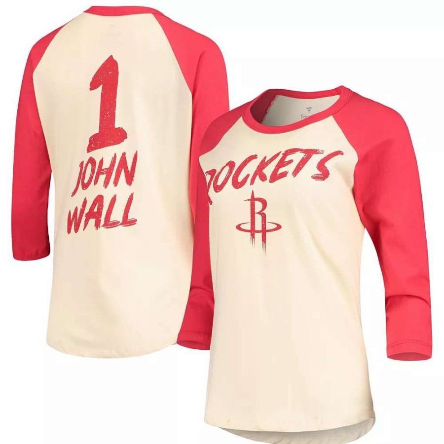 Tops * | Women'S Fanatics Branded John Wall Cream Houston Rockets Nba 3/4-Sleeve Raglan T-Shirt