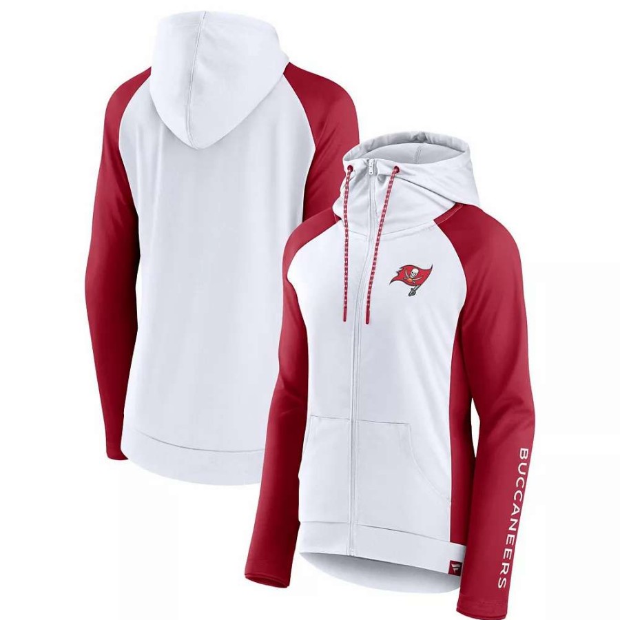 Outerwear * | Women'S Fanatics Branded White/Red Tampa Bay Buccaneers End Around Raglan Full-Zip Hoodie