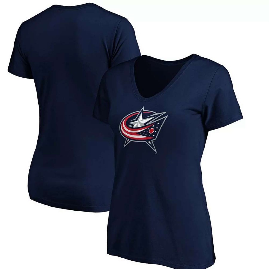 Tops * | Women'S Fanatics Branded Navy Columbus Blue Jackets Primary Logo V-Neck T-Shirt