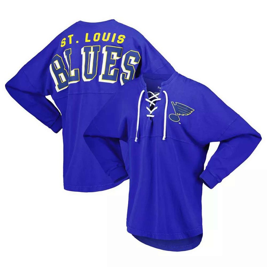 Tops * | Women'S Fanatics Branded Blue St. Louis Blues Spirit Lace-Up V-Neck Long Sleeve Jersey T-Shirt