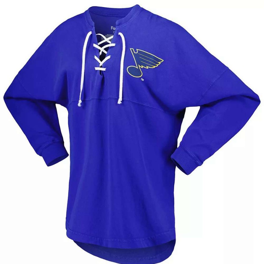 Tops * | Women'S Fanatics Branded Blue St. Louis Blues Spirit Lace-Up V-Neck Long Sleeve Jersey T-Shirt