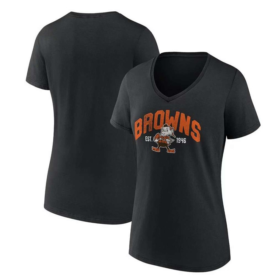 Tops * | Women'S Fanatics Branded Black Cleveland Browns Plus Size Drop Back V-Neck T-Shirt