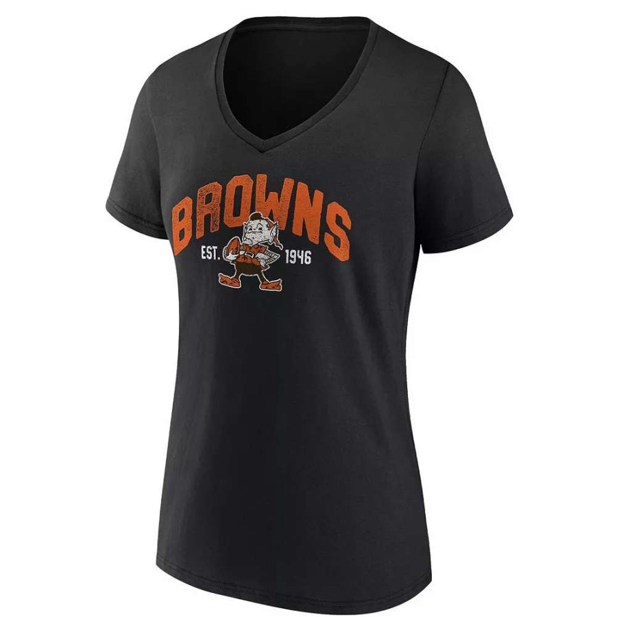 Tops * | Women'S Fanatics Branded Black Cleveland Browns Plus Size Drop Back V-Neck T-Shirt