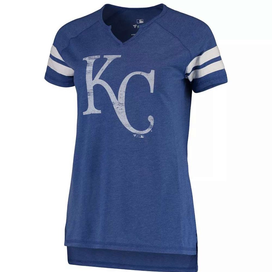 Tops * | Women'S Fanatics Branded Royal/White Kansas City Royals Tri-Blend Wordmark Notch Neck T-Shirt