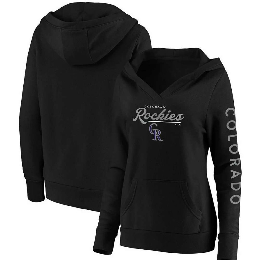 Tops * | Women'S Fanatics Branded Black Colorado Rockies Core High Class Crossover Pullover Hoodie