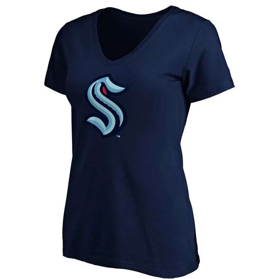 Tops * | Women'S Fanatics Branded Navy Seattle Kraken Primary Logo Plus Size V-Neck T-Shirt