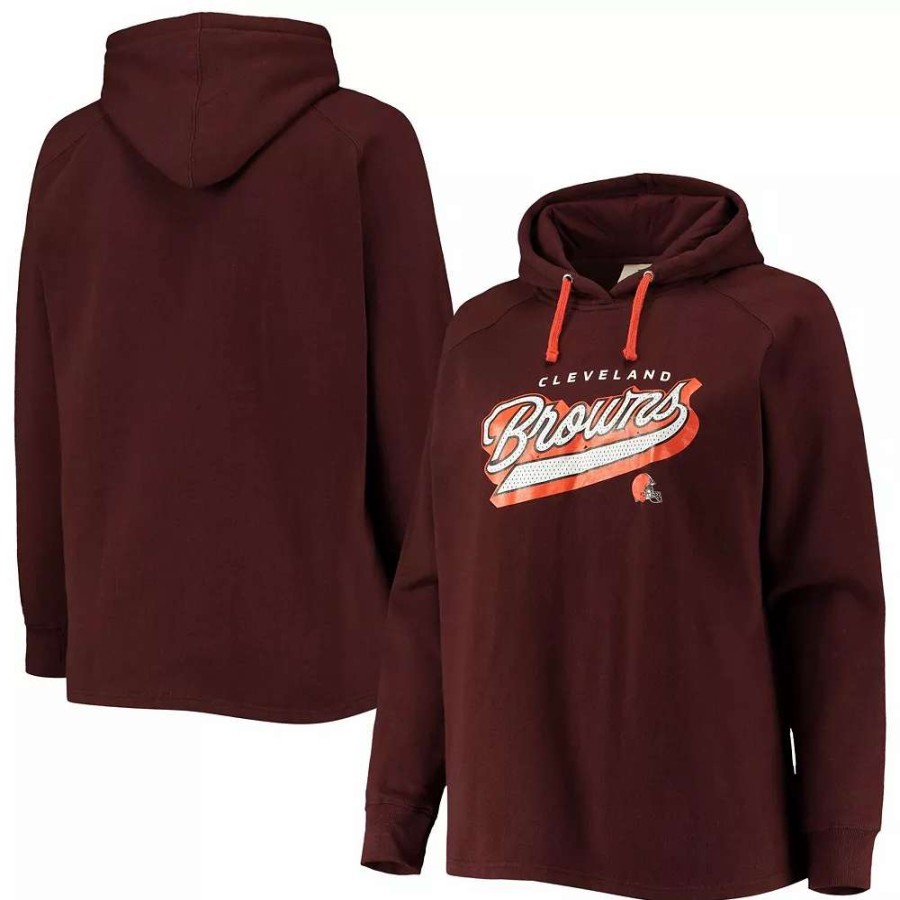 Tops * | Women'S Fanatics Branded Brown Cleveland Browns Plus Size First Contact Raglan Pullover Hoodie