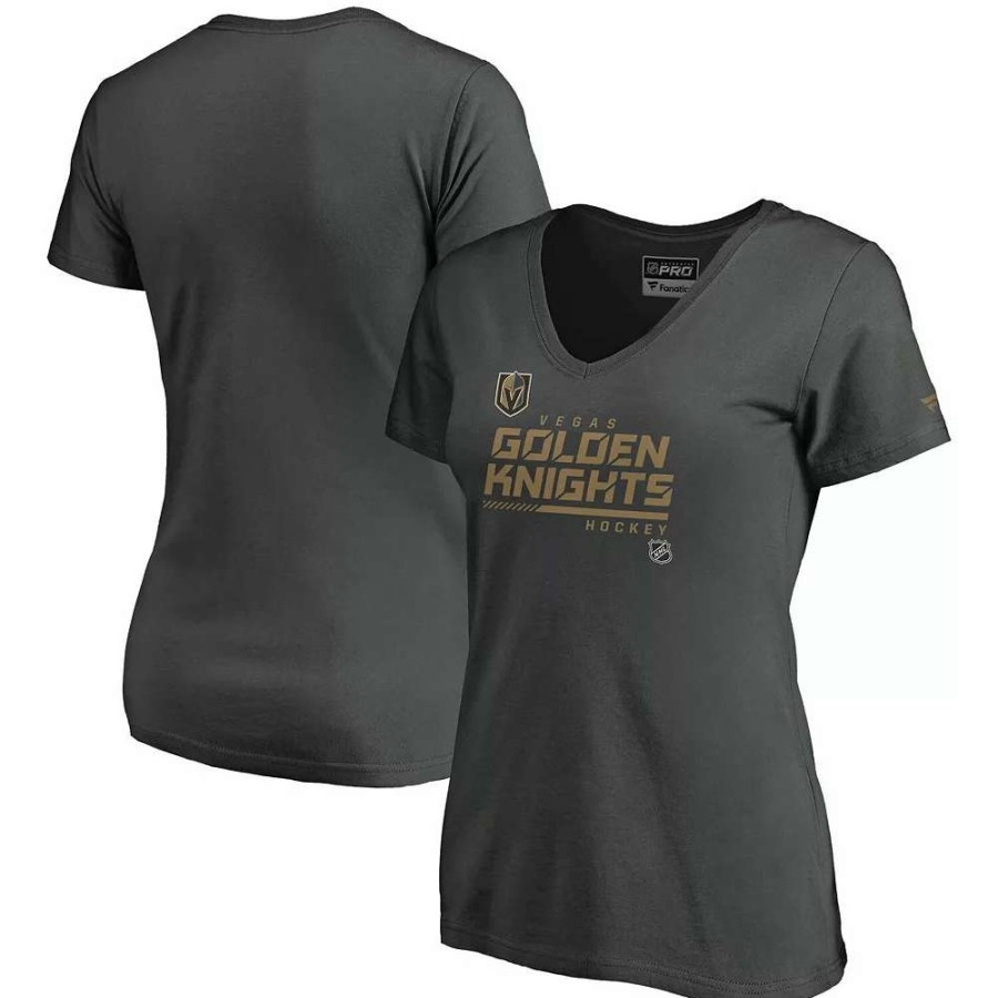 Tops * | Women'S Fanatics Branded Charcoal Vegas Golden Knights Authentic Pro Core Collection Prime V-Neck T-Shirt