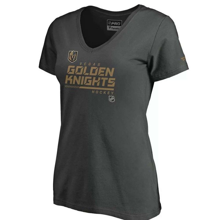 Tops * | Women'S Fanatics Branded Charcoal Vegas Golden Knights Authentic Pro Core Collection Prime V-Neck T-Shirt