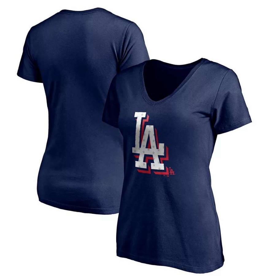 Tops * | Women'S Fanatics Branded Navy Los Angeles Dodgers Red White & Team V-Neck T-Shirt