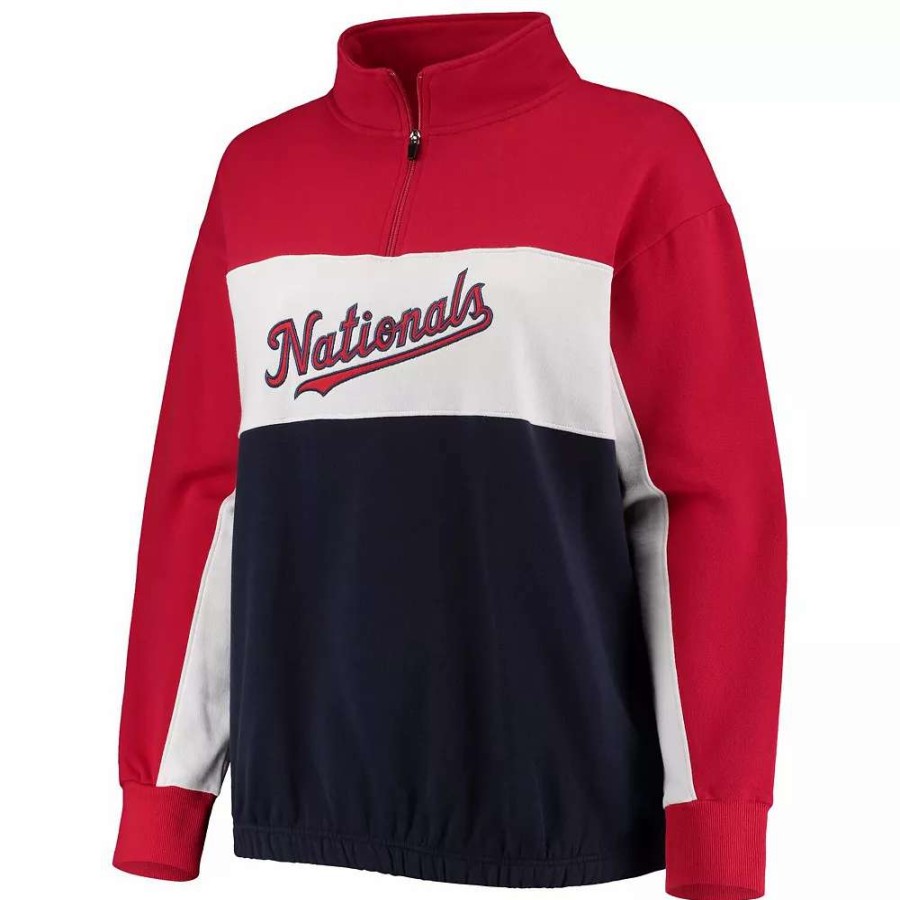 Tops * | Women'S Fanatics Branded Red/Navy Washington Nationals Plus Size Colorblock Quarter-Zip Sweatshirt