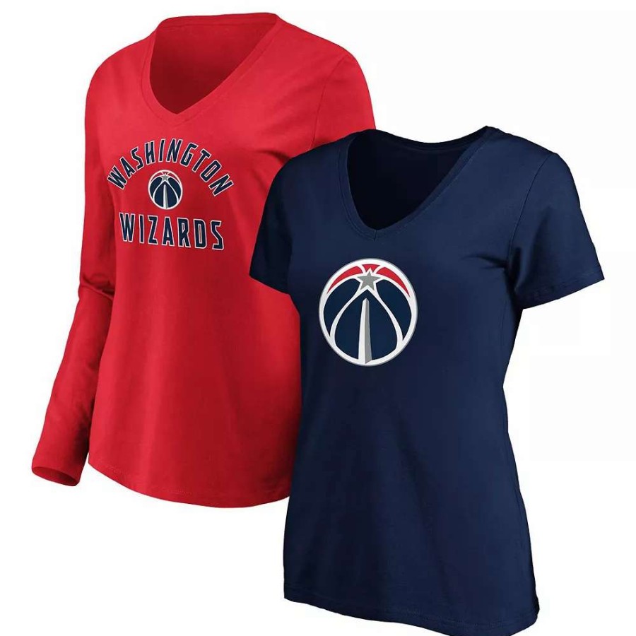 Tops * | Women'S Fanatics Branded Navy/Red Washington Wizards V-Neck T-Shirt Combo Pack