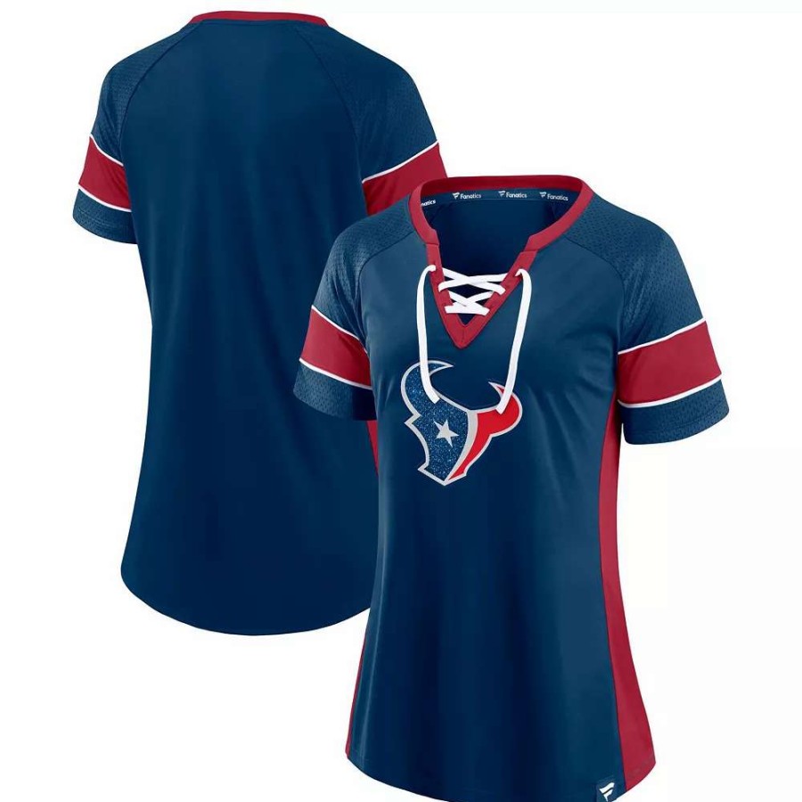 Tops * | Women'S Fanatics Branded Navy/Red Houston Texans Team Draft Me Lace-Up Raglan T-Shirt