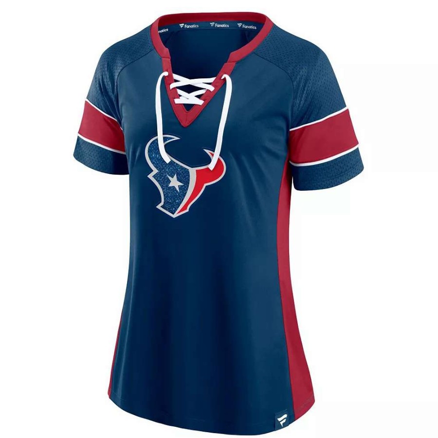 Tops * | Women'S Fanatics Branded Navy/Red Houston Texans Team Draft Me Lace-Up Raglan T-Shirt