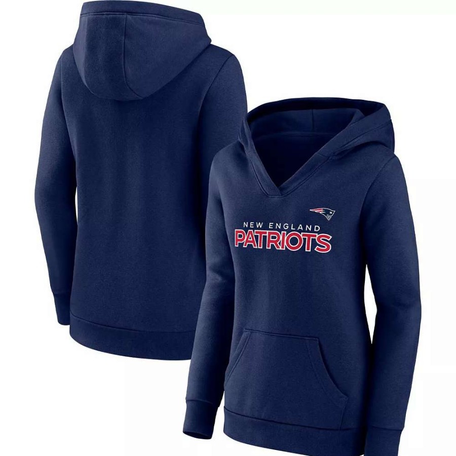 Tops * | Women'S Fanatics Branded Navy New England Patriots Checklist Crossover V-Neck Pullover Hoodie