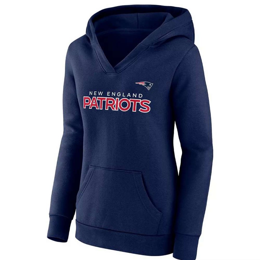 Tops * | Women'S Fanatics Branded Navy New England Patriots Checklist Crossover V-Neck Pullover Hoodie