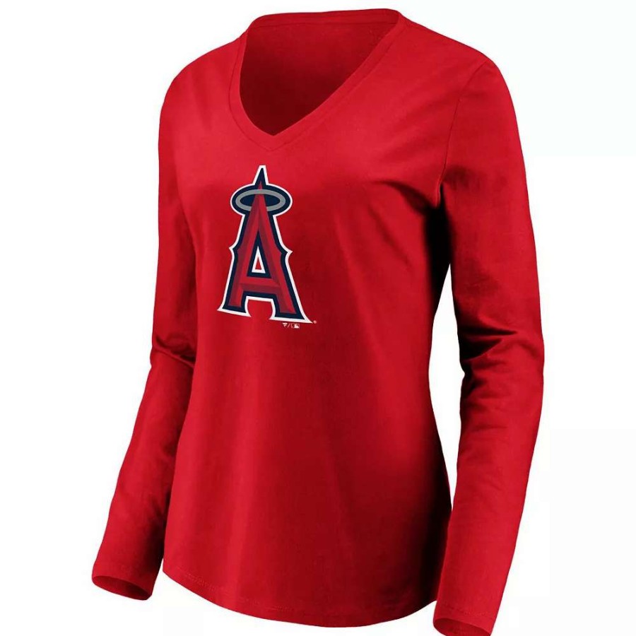 Tops * | Women'S Fanatics Branded Red Los Angeles Angels Official Logo Long Sleeve V-Neck T-Shirt