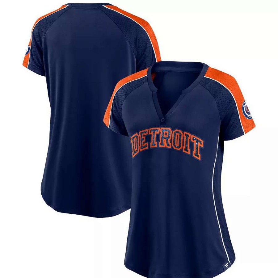 Tops * | Women'S Fanatics Branded Navy/Orange Detroit Tigers True Classic League Diva Pinstripe Raglan V-Neck T-Shirt