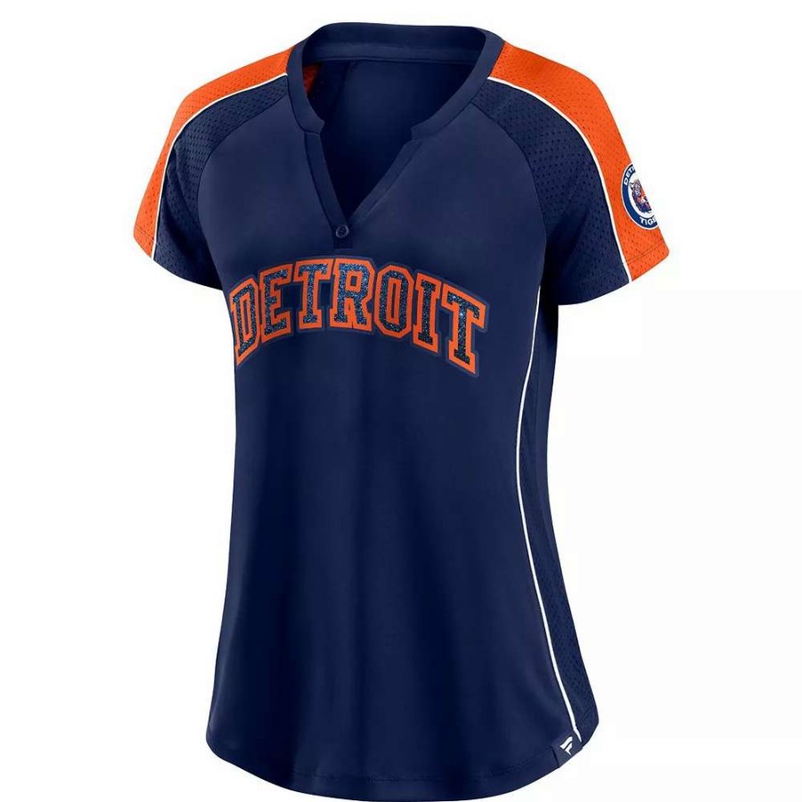 Tops * | Women'S Fanatics Branded Navy/Orange Detroit Tigers True Classic League Diva Pinstripe Raglan V-Neck T-Shirt