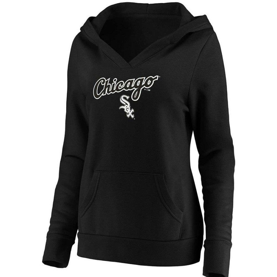 Tops * | Women'S Fanatics Branded Black Chicago White Sox Core Team Lockup V-Neck Pullover Hoodie