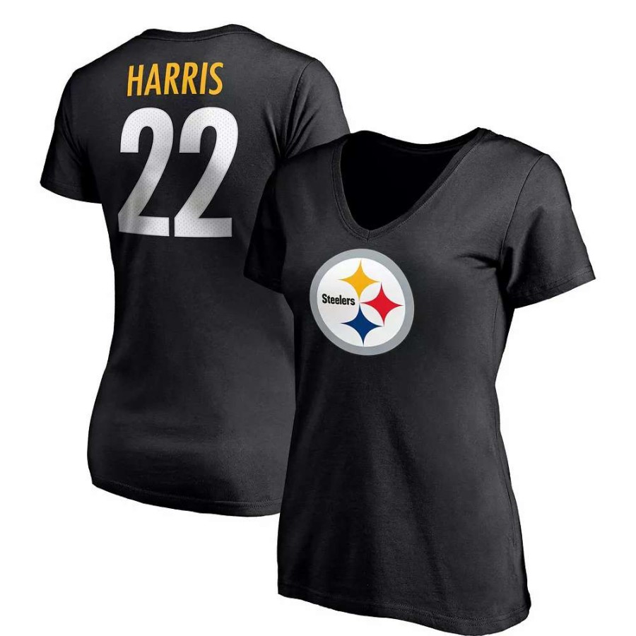 Tops * | Women'S Fanatics Branded Najee Harris Black Pittsburgh Steelers Player Icon Name & Number V-Neck T-Shirt