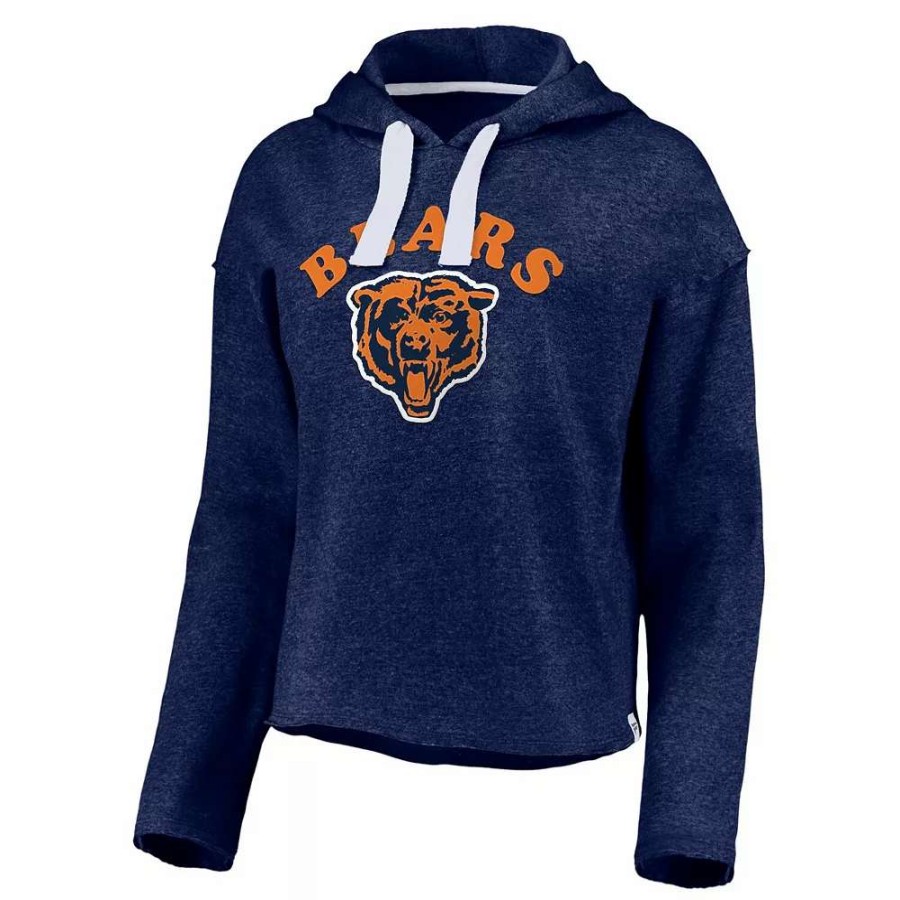 Tops * | Women'S Fanatics Branded Heathered Navy Chicago Bears Historic Logo Sport Resort Vintage Arc Cropped Raw Edge Pullover Hoodie