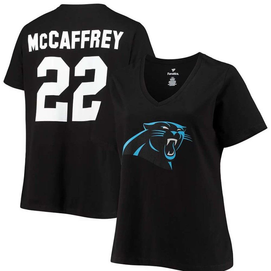 Tops * | Women'S Fanatics Branded Christian Mccaffrey Black Carolina Panthers Plus Size Name & Number V-Neck T-Shirt