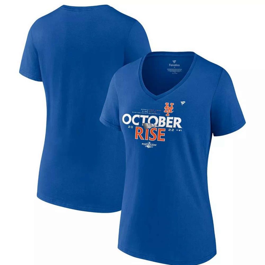 Tops * | Women'S Fanatics Branded Royal New York Mets 2022 Postseason Locker Room V-Neck T-Shirt