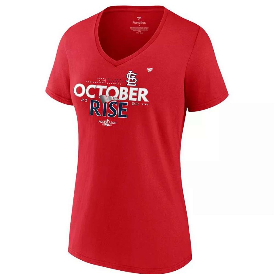 Tops * | Women'S Fanatics Branded Red St. Louis Cardinals 2022 Postseason Locker Room V-Neck T-Shirt