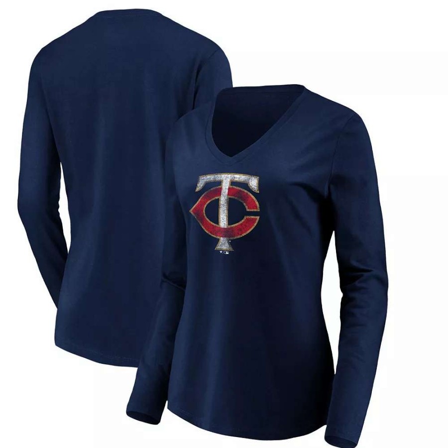 Tops * | Women'S Fanatics Branded Navy Minnesota Twins Core Team Long Sleeve V-Neck T-Shirt