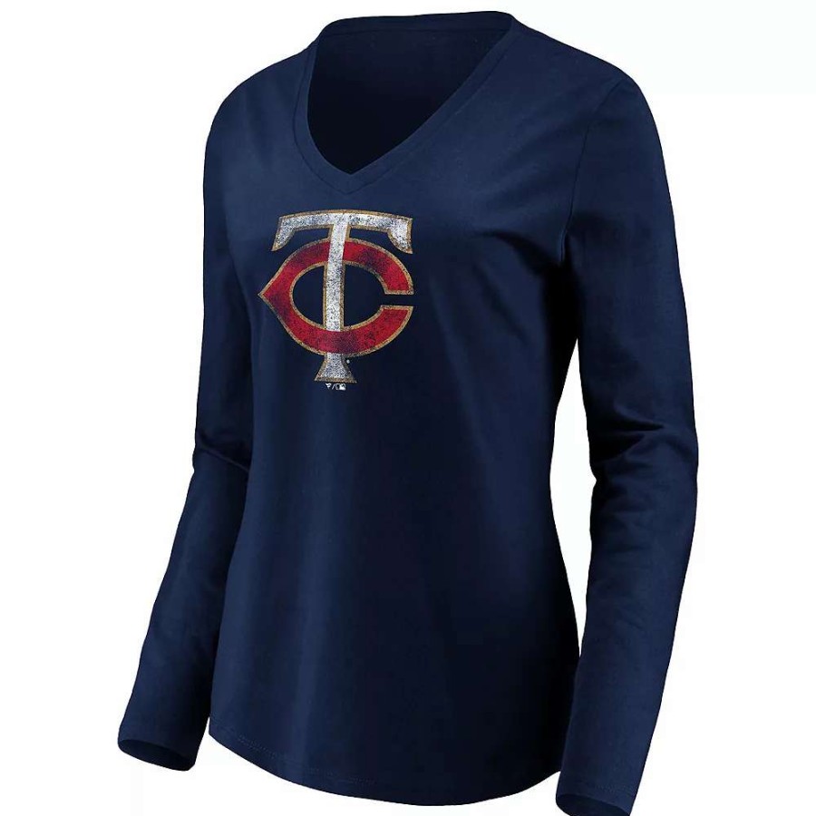 Tops * | Women'S Fanatics Branded Navy Minnesota Twins Core Team Long Sleeve V-Neck T-Shirt