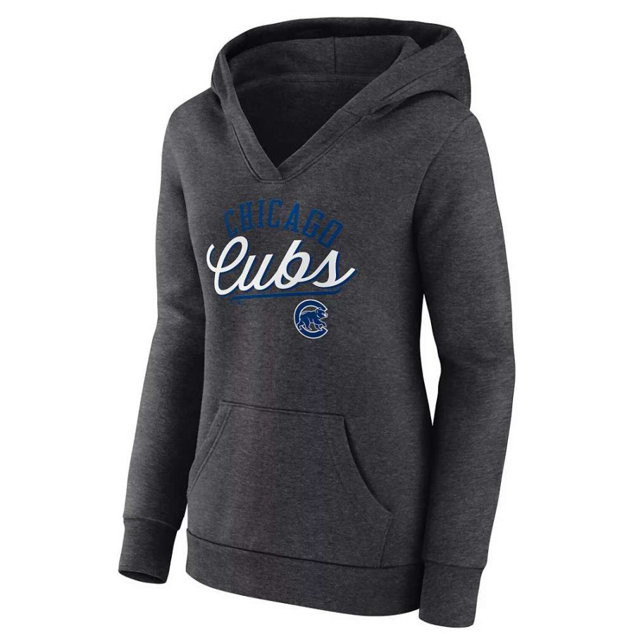 Tops * | Women'S Fanatics Branded Heather Charcoal Chicago Cubs Simplicity Crossover V-Neck Pullover Hoodie