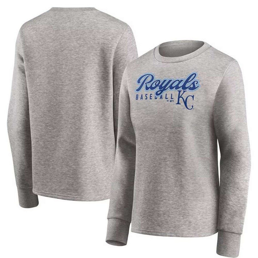 Tops * | Women'S Fanatics Branded Heathered Gray Kansas City Royals Crew Pullover Sweater