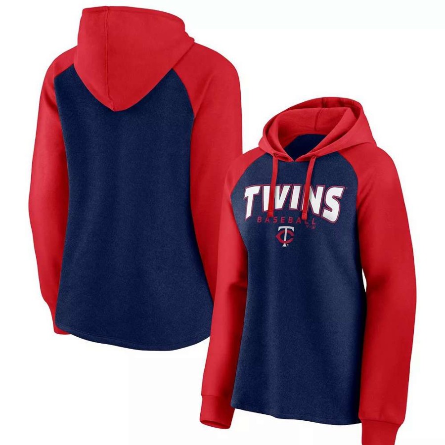 Tops * | Women'S Fanatics Branded Navy/Red Minnesota Twins Recharged Raglan Pullover Hoodie